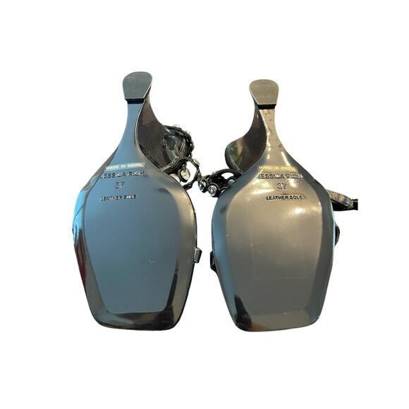 Jessica Rich Diamond Embellished Ankle Strap Wedge Sandals Square Toe Black 7/37 - Picture 9 of 13